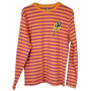 7164 * Teenage Striped Hammer & Skull Graphic Shirt Orange Pink Size M